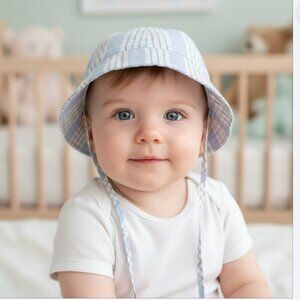 Jacadi Baby Boy Sun Hat Plaid Blue White 6 Months